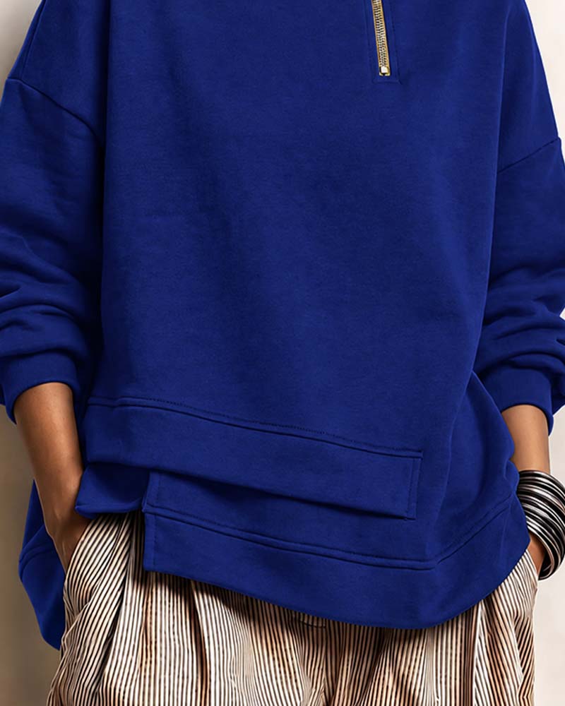 Sweatshirt Col Roulé Fermeture Éclair Irrégulière
