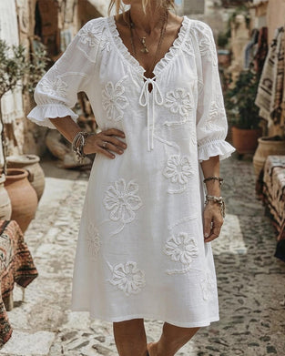 Robes Col V Volant Attacher 3D Floral