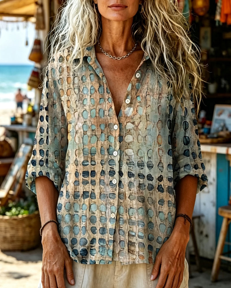 Chemise Dégradé Pois Col Manches Longues