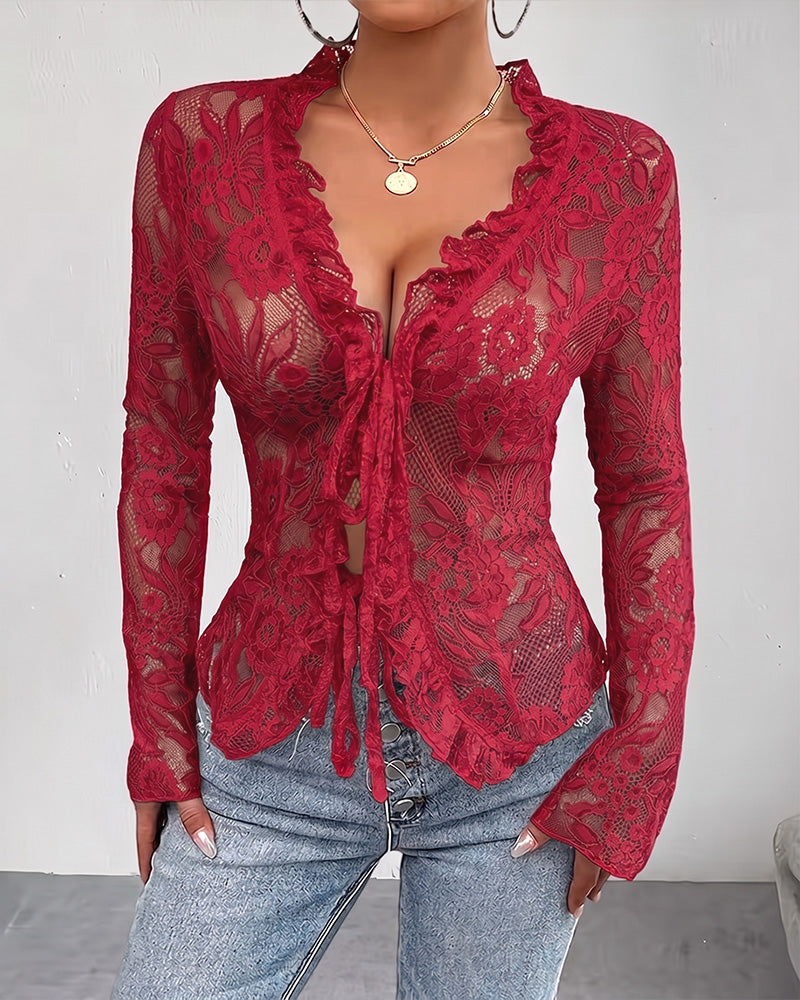 Blouse Col En V Attacher Dentelle