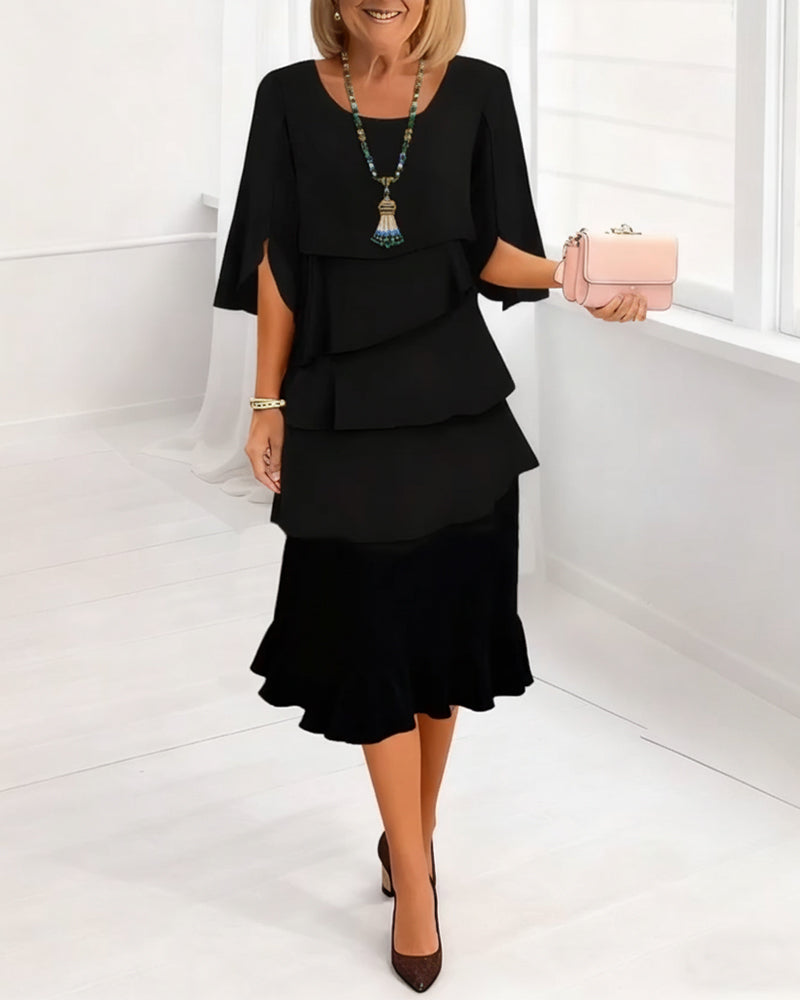 Robe Élégante Col Rond À Volants