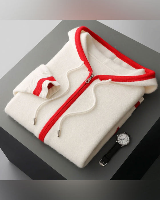 Cardigan À Capuche Zip Complet Contraste Pull