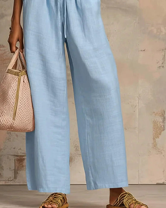 Ensembles Deux-Pièces Fermeture Éclair Col Rond Haut Large Jambe Pantalon