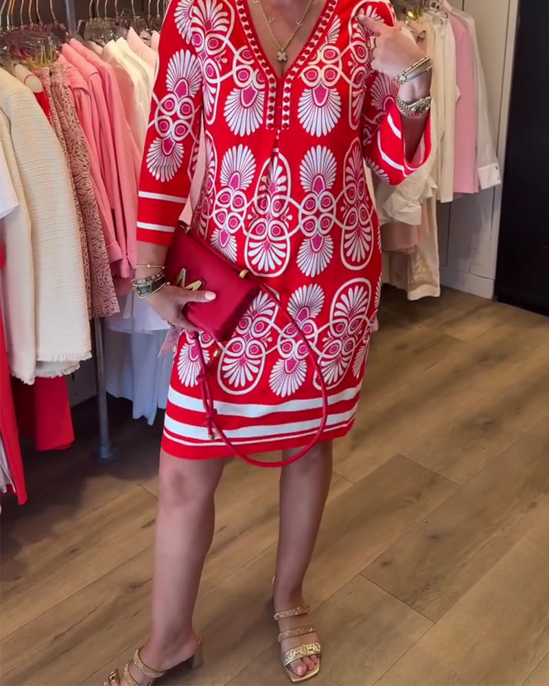 Robe Col V Imprimé Ourlet A