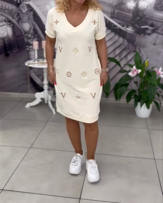 Robe Mode Col En V Manches Courtes