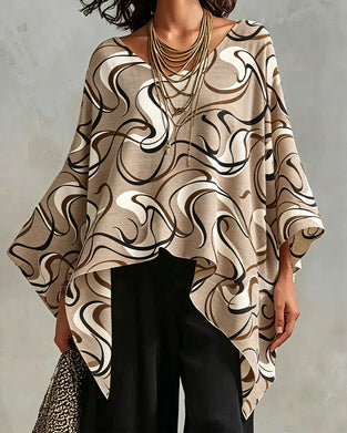 Blouse Col V Ligne Irrégulière Manche Chauve-Souris