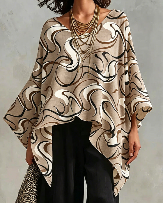 Blouse Col V Ligne Irrégulière Manche Chauve-Souris