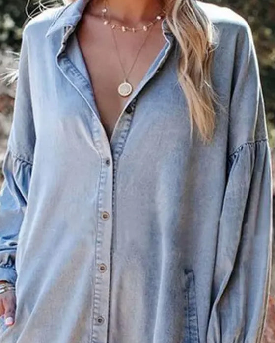 Blouse Manche Bouffante Bouton Décontractée
