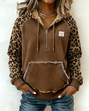 Sweat À Capuche Zippé Color-Block À Imprimé Léopard