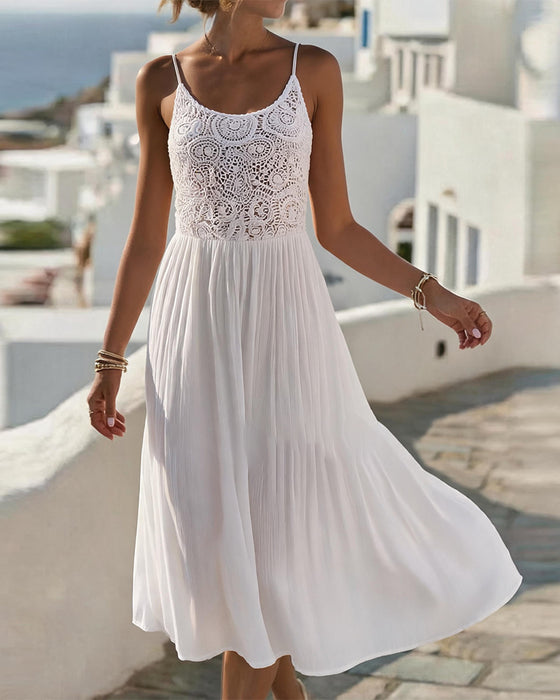 Robe Bretelle Spaghetti Col U Sans Manches Dentelle Patchwork
