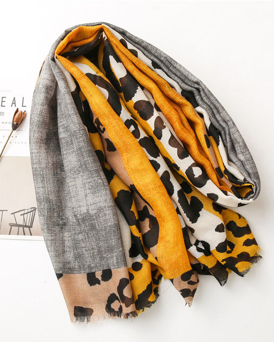 Écharpe Femme Léopard Patchwork Imprimé Franges Châle