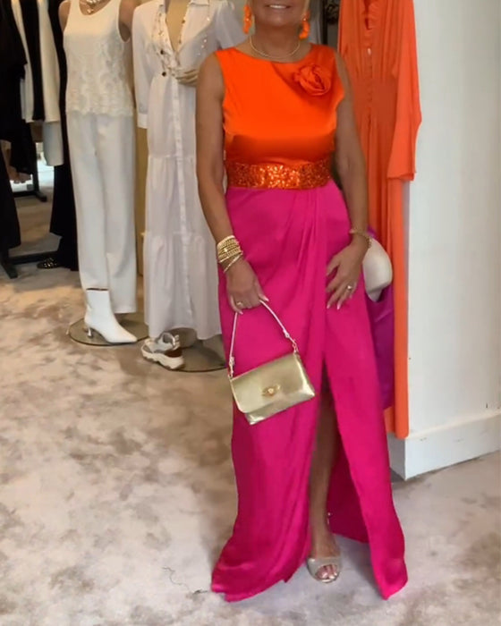 Robe décontractée fendue sans manches