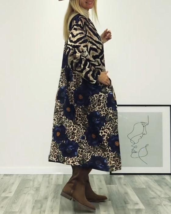 Robe patchwork élégante à imprimé léopard et zèbre