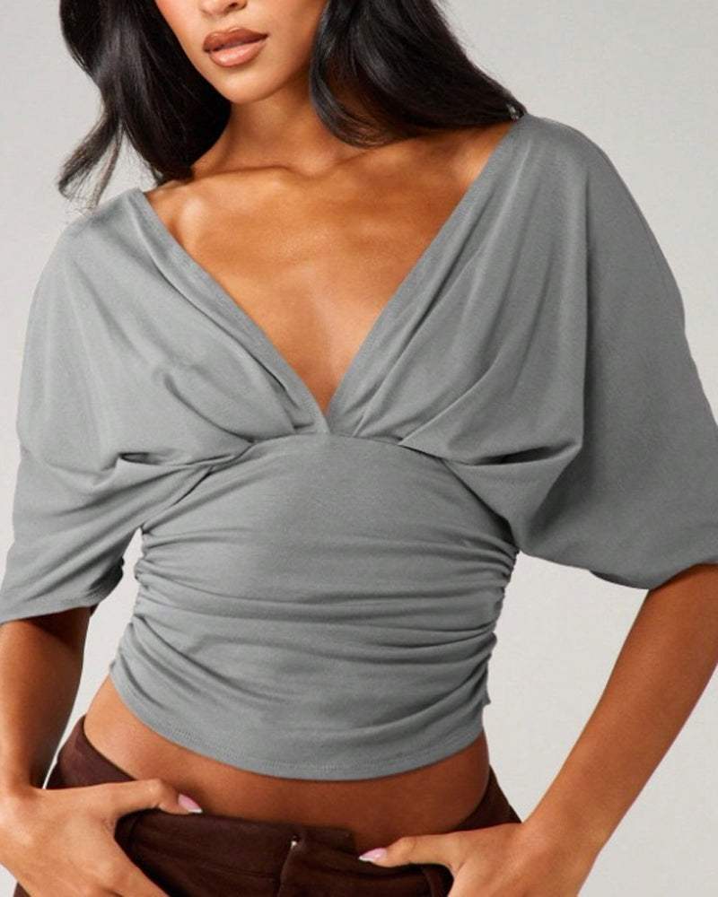 Haut Col V Manche Chauve-Souris Taille Attache