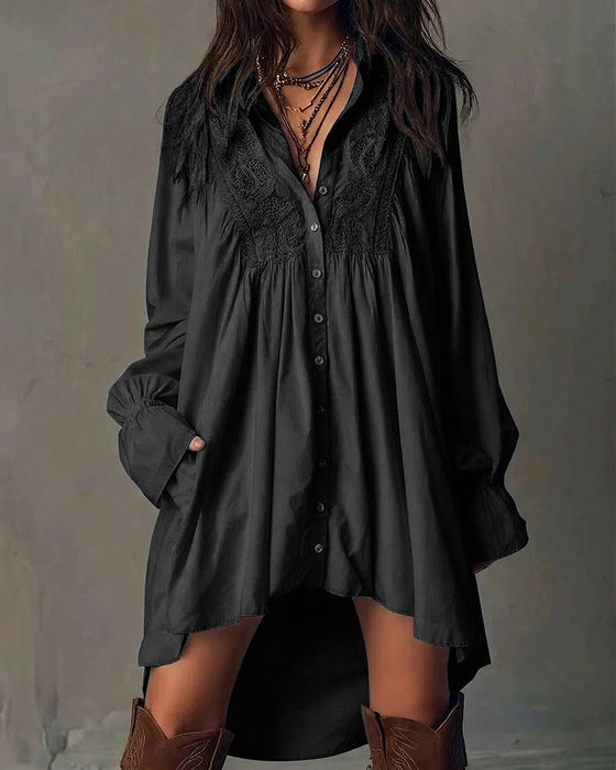Robe À Panneaux En Dentelle Et Manches Ballon