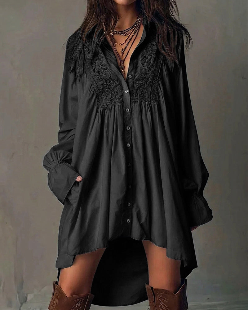 Robe À Panneaux En Dentelle Et Manches Ballon