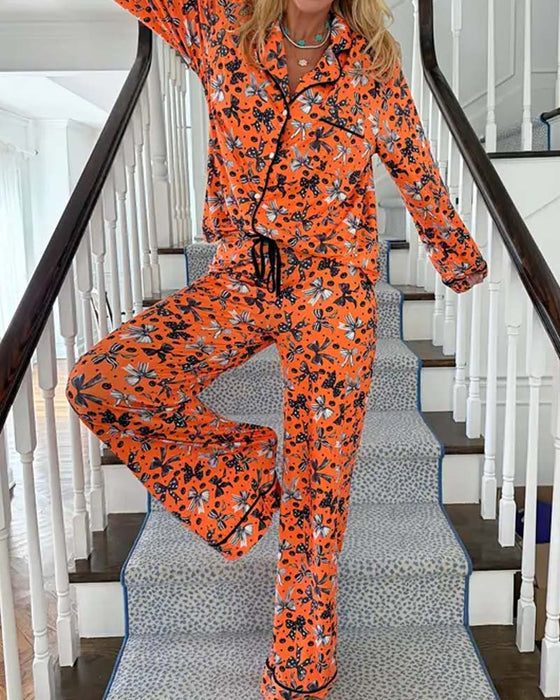 Pyjama Ensemble Col Chemise Imprimé Bouton