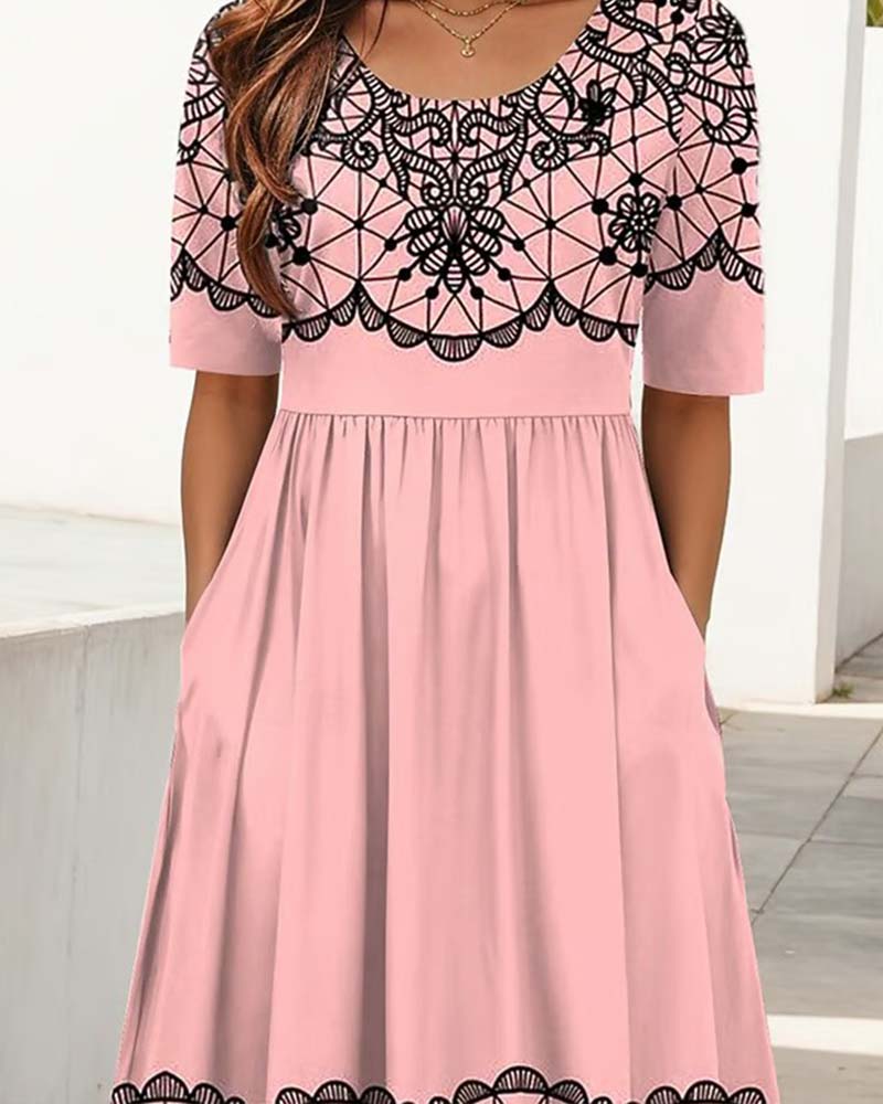 Robe Col Rond Imprimé Ligne A