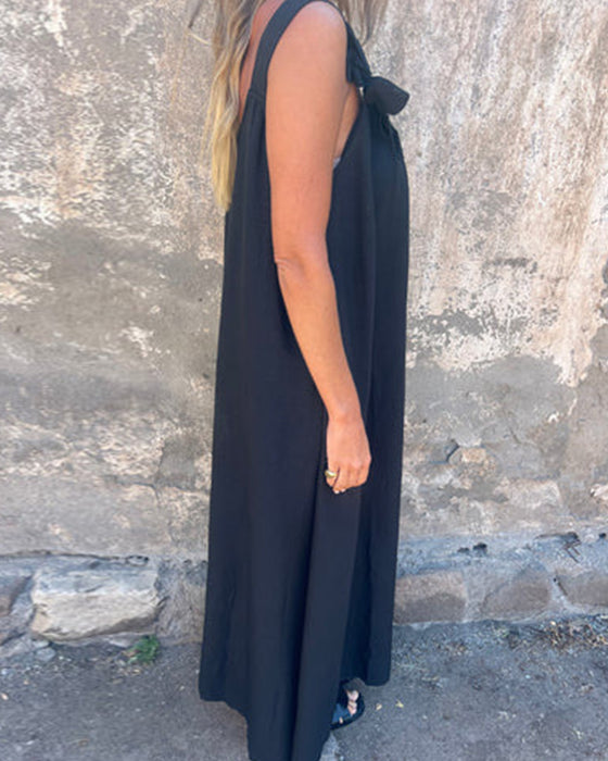 Robe Sans Manches Unie Fashion Longue