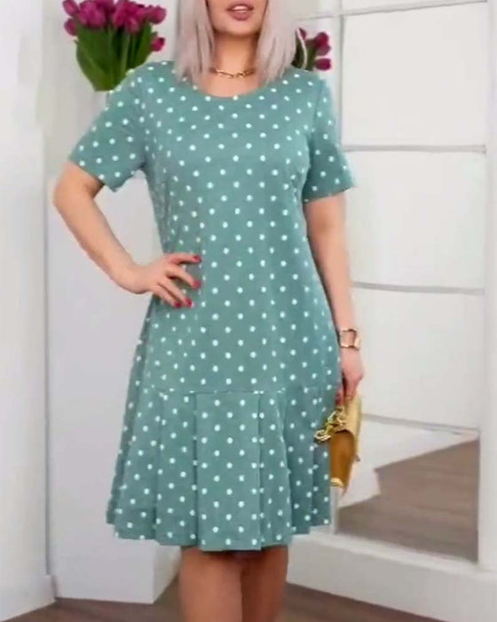 Robe décontractée à manches courtes et imprimé à pois