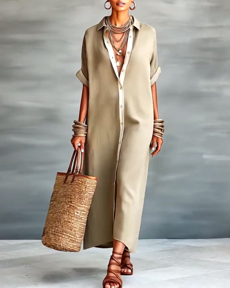 Robe Chemise Élégante Col À Revers Drapé