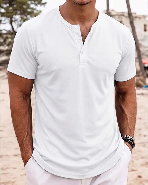 T-Shirt Homme Minimaliste Henley Manches Courtes
