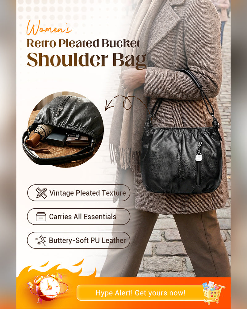 Sac À Main Décontracté Plissé Seau Cuir Souple