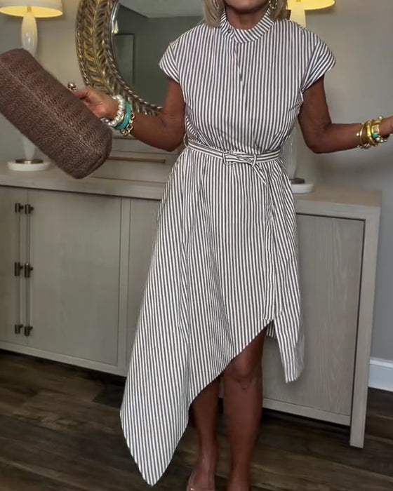Robe Rayure Verticale Ceinturée Chemise