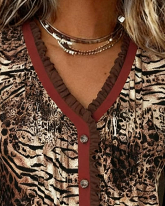 Chemise À Volants Et Imprimé Léopard