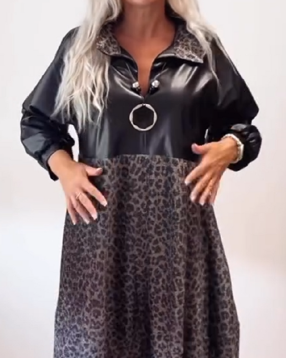 Robe À Imprimé Léopard Et Patchwork