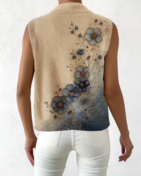 Pull-Over Motif Fleur Aquarelle Sans Manches