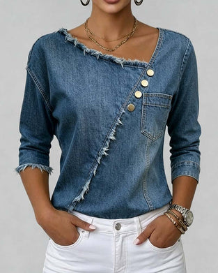 Blouse Jean Col Penché Manches Longues