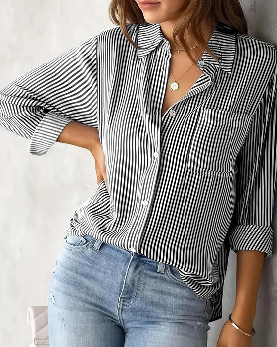Chemise Rayée Poche Manche Longue Lâche