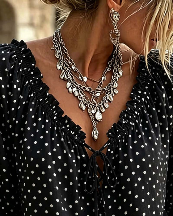 Blouse Col V Volant Polka Dot Attache