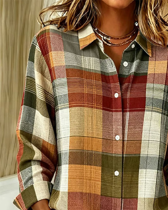 Chemise Carreau Contraste Couleur Fente Coupe Relax