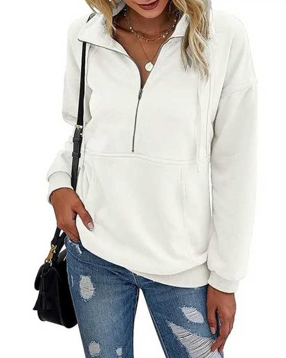 Sweat Unie Revers Fermeture Éclair Poche