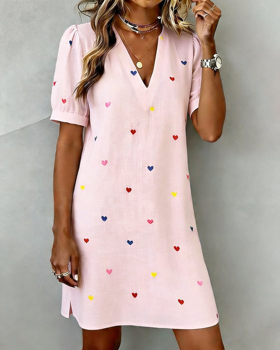 Robe Colorée À Imprimé Cœur Et Col En V