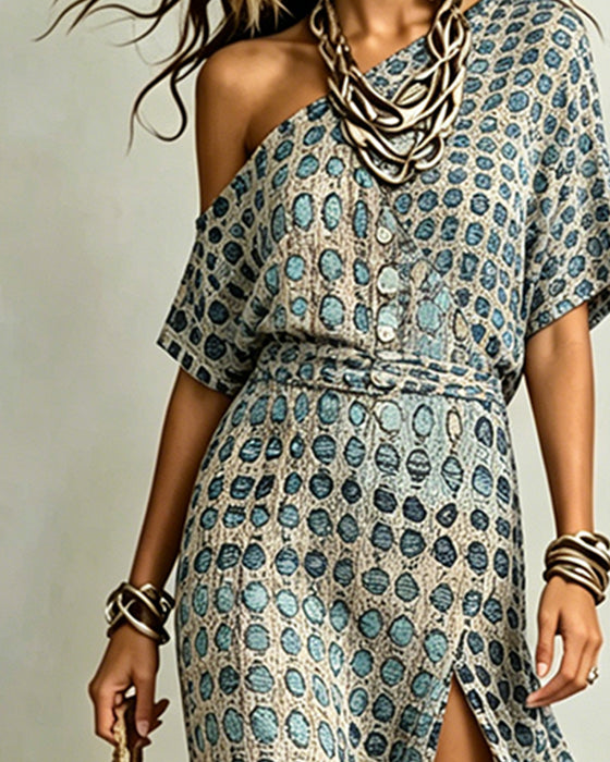 Robe Off-Épaule Polka Dot Fente