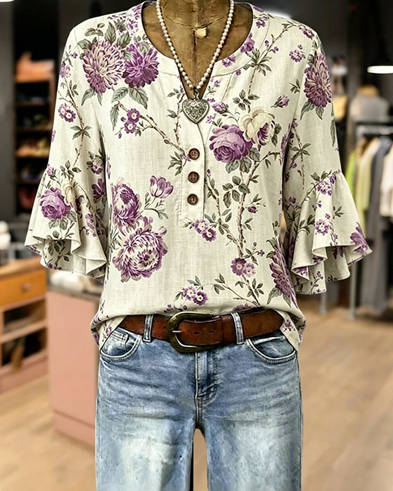 Robe Rétro Imprimé Col En V Taille Cintrée Longue