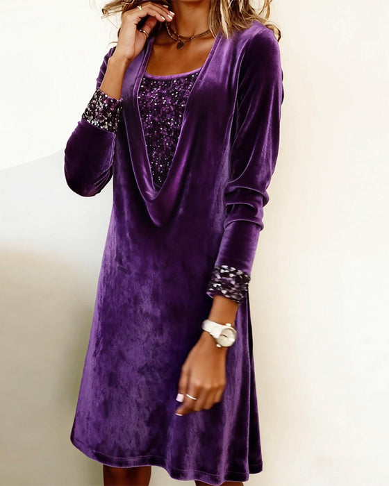 Robe Élégante À Sequins Patchwork