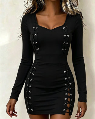 Robe Col Carré Attache Manche Longue