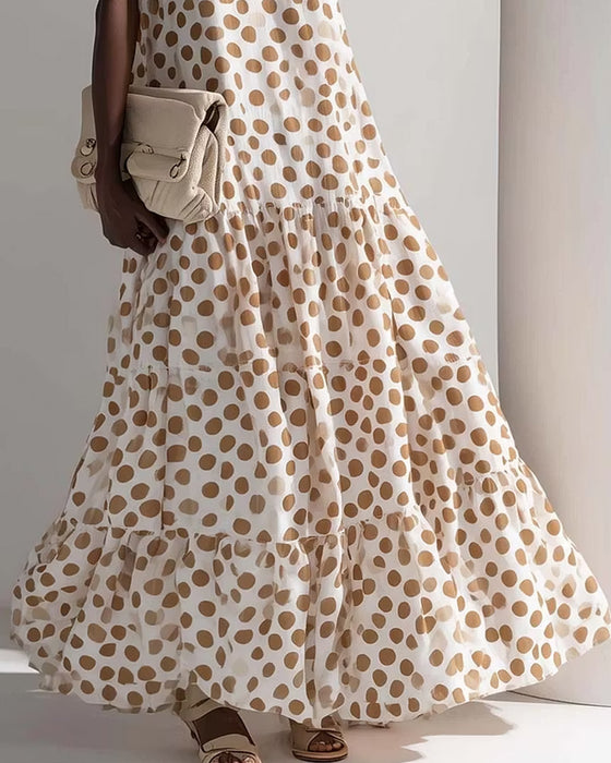 Robe Col Rond Vintage Polka Dot Sans Manches