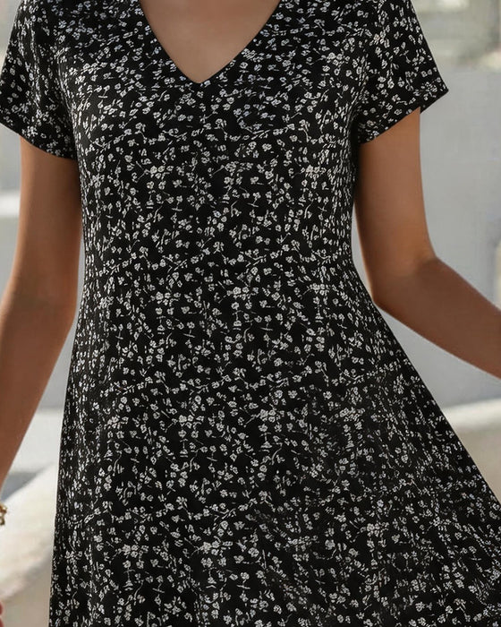 Robe Florale Col V Jupe Ample