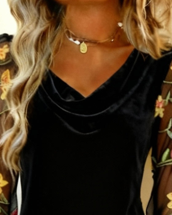 Robe Brodée Manches Longues À Patchwork