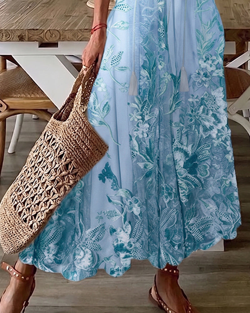Robe Col En V Fleurie Volant Jupe Ample
