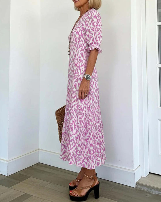 Robe Col En V Manches Mi-Longues Volant Coupe A