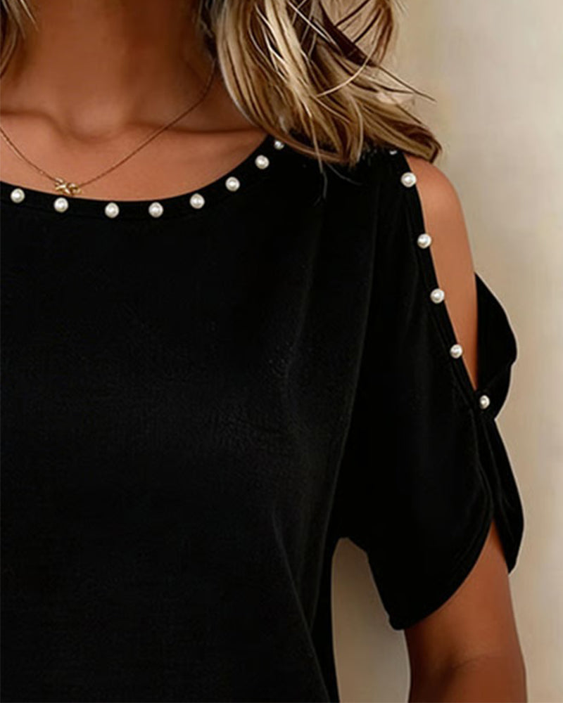 Chemisier Off-Shoulder Manche Courte Encolure Ronde