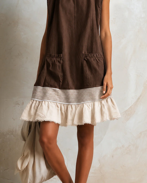 Robe Sans Manches Rayure Contraste Patchwork