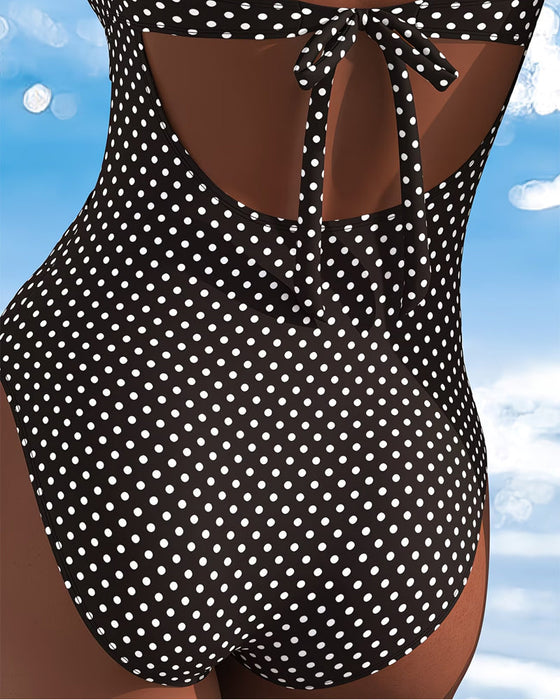 One-Piece Pois Cravate Mesh Patchwork