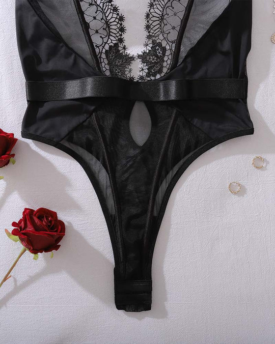 Lingerie Une-Pièce Transparente Dos Nu Avec Découpes